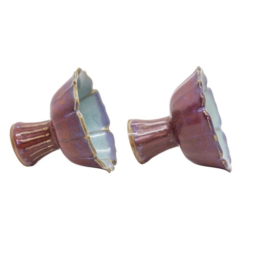 37 - A PAIR OF FLAMBÉ-GLAZED 'LOTUS-PETAL' STEM CUPSQING DYNASTY, 19TH CENTURY11.2cm diameterPROVENANCE: ... 