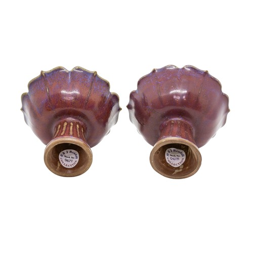 37 - A PAIR OF FLAMBÉ-GLAZED 'LOTUS-PETAL' STEM CUPSQING DYNASTY, 19TH CENTURY11.2cm diameterPROVENANCE: ... 