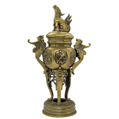 5 - A LARGE CHINESE BRONZE TRIPOD CENSER AND COVERLATE QING DYNASTY39cm high; together with A CAST BRONZ... 