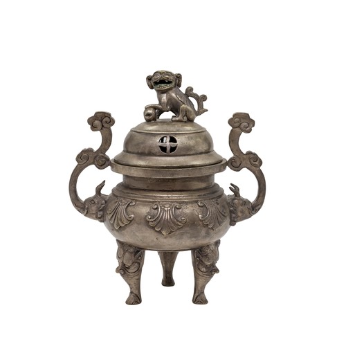 5 - A LARGE CHINESE BRONZE TRIPOD CENSER AND COVERLATE QING DYNASTY39cm high; together with A CAST BRONZ... 