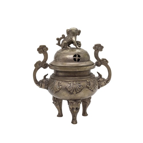 5 - A LARGE CHINESE BRONZE TRIPOD CENSER AND COVERLATE QING DYNASTY39cm high; together with A CAST BRONZ... 