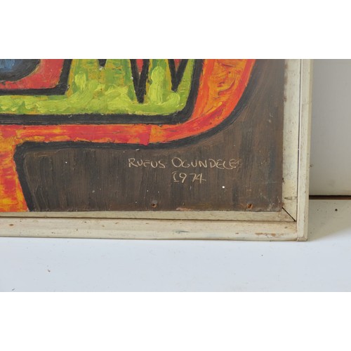 462 - RUFUS OGUNDELE (1946-1996) UNTITLED FULL LENGTH PORTRAIT OIL ON BOARD (1974)signed and dated in lowe... 