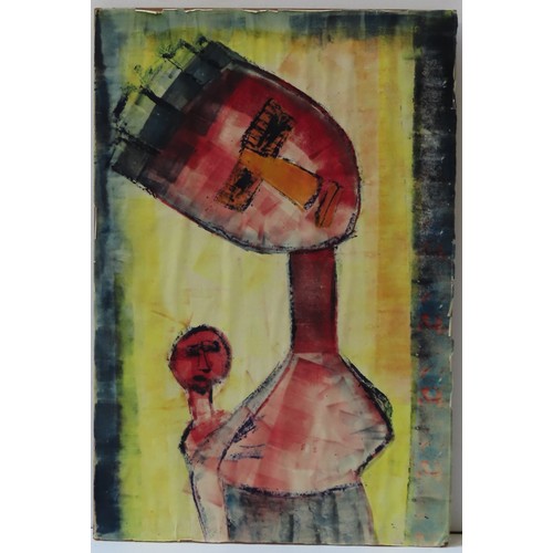 447 - ATTRIBUTED TO MURAINA OYELAMI (Nigerian, b. 1940) UNTITLED OILON PAPERdepicting a mother and childmo... 