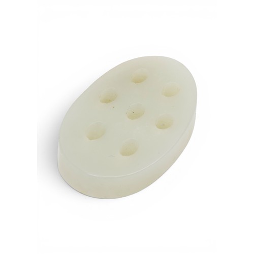 20 - AN UNUSUAL CHINESE WHITE JADE CARVED AS A SLICE OF LOTUS ROOT,QIANLONG DYNASTY (1736-1795)清乾隆 白玉莲藕把件... 
