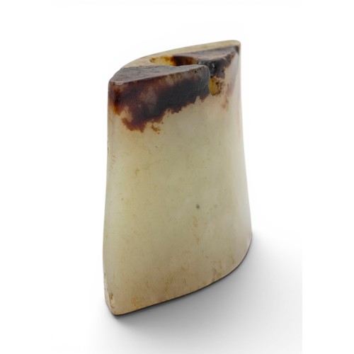 23 - AN UNUSUAL CHINESE ARCHAIC-STYLE JADE BLADE PEDANT PROBABLY MING OR EARLIER明或更早 青白玉素面剑珌of pale celad... 