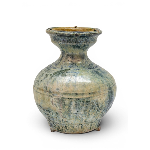 A FINE CHINESE GREEN AND AMBER-GLAZED SMALL POTTERY JARHAN DYNASTY