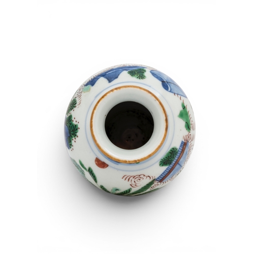 43 - A FINE SMALL CHINESE PORCELAIN WUCAI BALUSTER VASESHUNZHI (1644-1661)清顺治 五彩高仕人物瓶painted with a schol... 