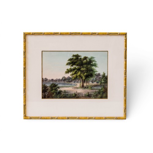 11 - A VERY FINE PAIR OF CHINESE GOUACHE AND WATERCOLOUR PAINTINGS ON PAPERCIRCA 1856清 珠江地区人物风景水粉画约1856年h... 