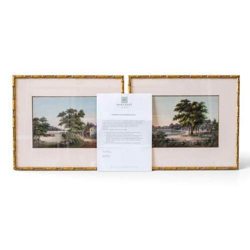 11 - A VERY FINE PAIR OF CHINESE GOUACHE AND WATERCOLOUR PAINTINGS ON PAPERCIRCA 1856清 珠江地区人物风景水粉画约1856年h... 