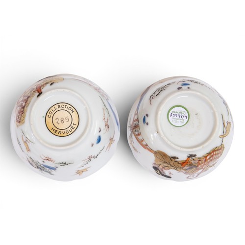 7 - A FINE PAIR OF CHINESE PORCELAIN SEMI-EGGSHELL TEABOWLS AND SAUCERSYONGZHENG, 1723-1735清雍正 粉彩花鸟人物杯碟o... 