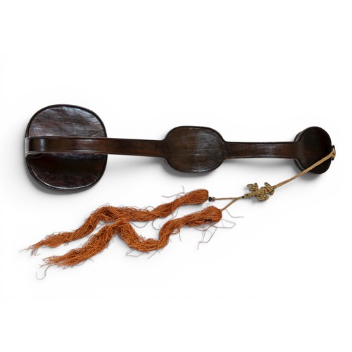1 - A RARE CHINESE WOODEN RUYI SCEPTRE18TH-19TH CENTURY清 十八/十九世纪  红木嵌白玉如意inset with three jade plaques o... 