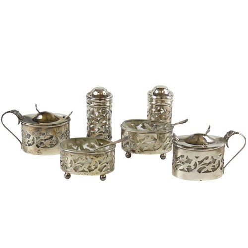 20 - A GEORGE V SIX PIECE CRUET SETBIRMINGHAM 1920comprised of a pair of oval form salts, oval form musta... 
