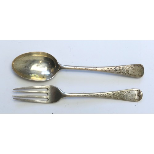 36 - A MIXED GROUP OF SILVER FLAT WAREthe lot includes an ornate Victorian bright cut fork and spoon, a b... 