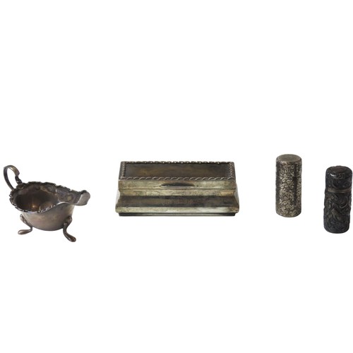 37 - A MIXED GROUP OF SILVER WAREthe lot includes a silver and tortoise shell ring box, a small sauceboat... 