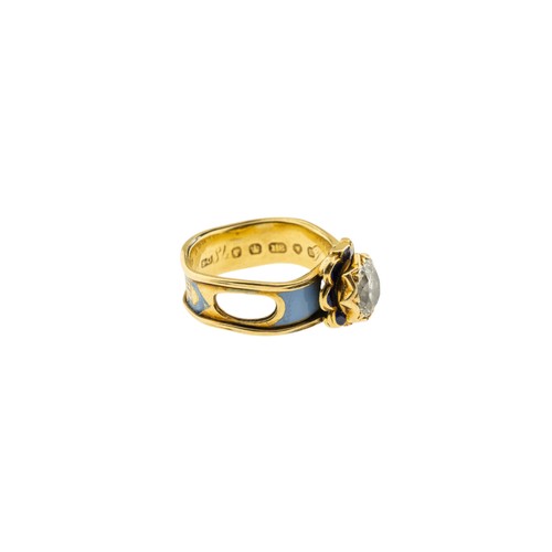 203 - A MID 19TH CENTURY DIAMOND AND ENAMEL MOURNING RING, the central old mine cut diamond, estimated to ... 