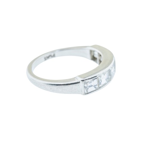 219 - A PLATINUM DIAMOND HALF ETERNITY RING,set with six square cut diamonds, approximately 1.50 carats to... 