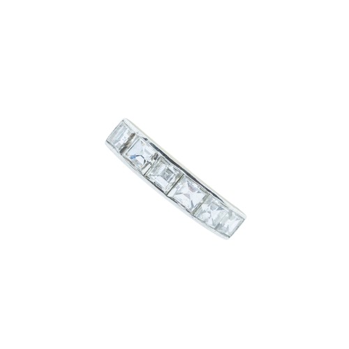 219 - A PLATINUM DIAMOND HALF ETERNITY RING,set with six square cut diamonds, approximately 1.50 carats to... 