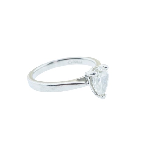 223 - A PLATINUM DIAMOND RING, the pear cut diamond, estimated to weigh 1.00 carat, in a three claw settin... 