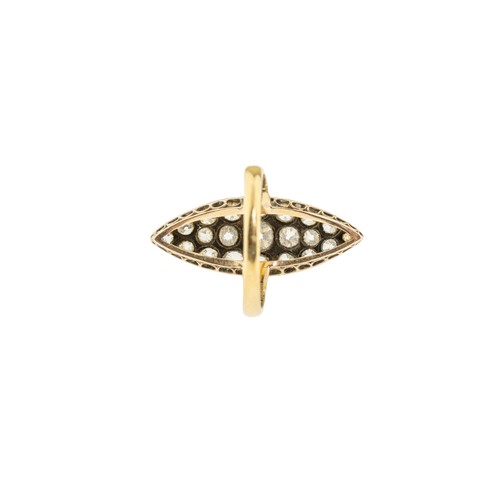 208 - AN EARLY VICTORIAN DIAMOND PANEL RING, circa 1855, the navette shaped panel set throughout with old ... 