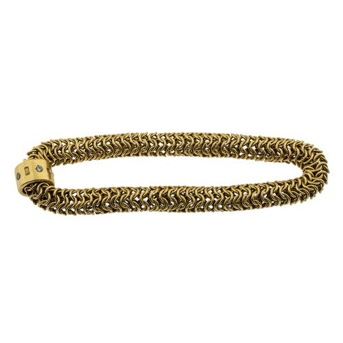 233 - AN 18 CARAT GOLD AND DIAMOND BRACELET BY ROBERT WELCH, 1970s,composed of plaited circular links, wit... 