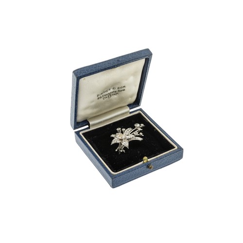 240 - A DIAMOND BROOCH, designed as a floral spray, set with old brilliant cut diamonds, approximately 2.0... 