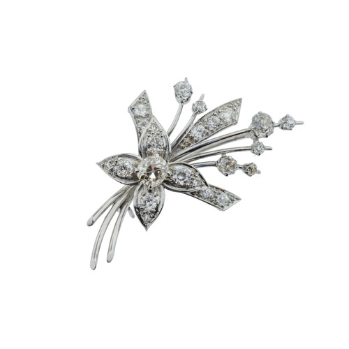 240 - A DIAMOND BROOCH, designed as a floral spray, set with old brilliant cut diamonds, approximately 2.0... 
