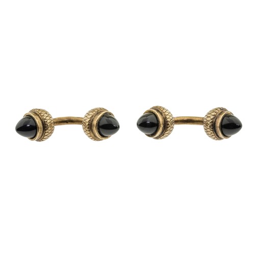 215 - A PAIR OF FRENCH AGATE CUFFLINKS BY GAÉTAN DE PERCIN,the double sided cufflinks designed as acorns w... 