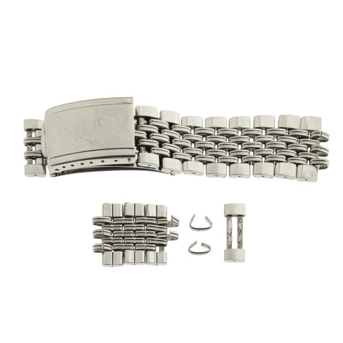 258 - HEUER: A STEEL WATCH BRACELET, by Gay Freres, stamped G.F. with goat logo and dated 3.70