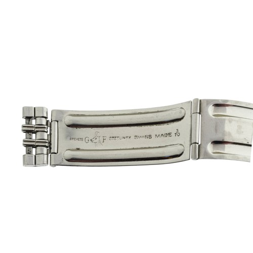 258 - HEUER: A STEEL WATCH BRACELET, by Gay Freres, stamped G.F. with goat logo and dated 3.70