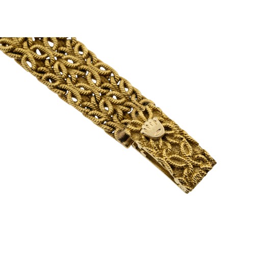 247 - ROLEX: AN 18K GOLD AND DIAMOND LADIES WRISTWATCHbark finish silvered dial signed Rolex, baton numera... 