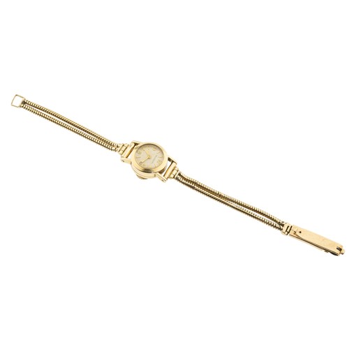 246 - JAEGER LE COULTRE: A 9CT GOLD BACK WIND LADIES WRISTWATCH, Signed silvered dial with gilt baton nume... 