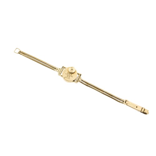 246 - JAEGER LE COULTRE: A 9CT GOLD BACK WIND LADIES WRISTWATCH, Signed silvered dial with gilt baton nume... 