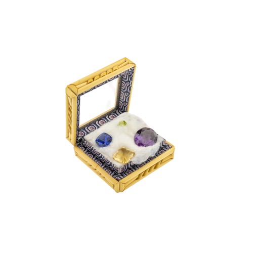 242 - FOUR UNMOUNTED GEMSTONES, to include: an oval cut amethyst; a heart shaped peridot, a cushion cut ta... 