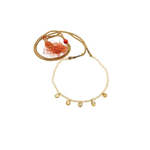 211 - A YELLOW SAPPHIRE AND PEARL NECKLACE,the central section of freshwater cultured pearls with five ova... 