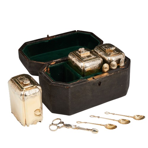 A SET OF THREE GEORGE II SILVER-GILT TEA CADDIES 