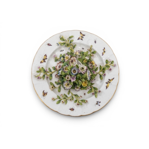 42 - SITZENDORF CABINET PLATE in the the style of Chelsea decorated with an insect border and a fine faux... 