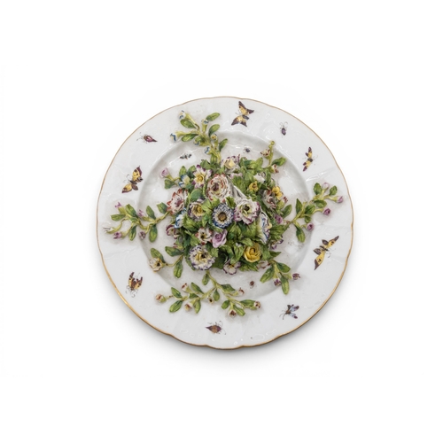 42 - SITZENDORF CABINET PLATE in the the style of Chelsea decorated with an insect border and a fine faux... 