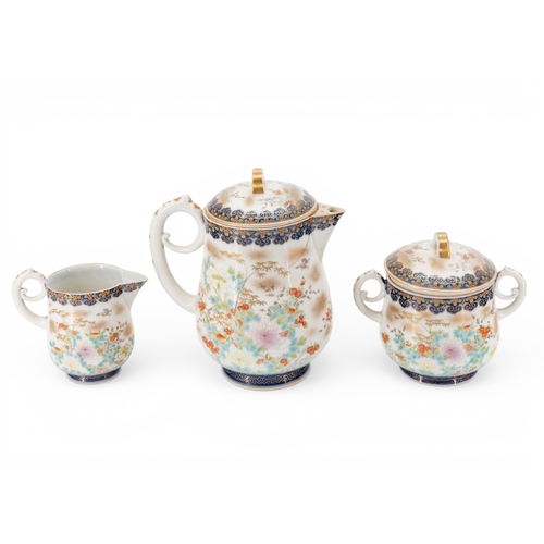 57 - A JAPANESE TEA SETMEIJI PERIODrichly painted in enamels with scenes of exotic birds amongst a profus... 