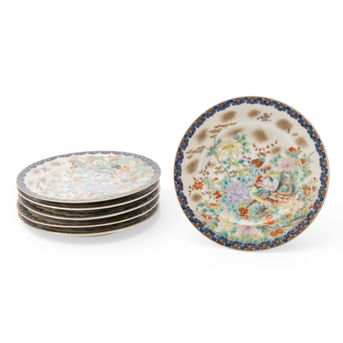 57 - A JAPANESE TEA SETMEIJI PERIODrichly painted in enamels with scenes of exotic birds amongst a profus... 