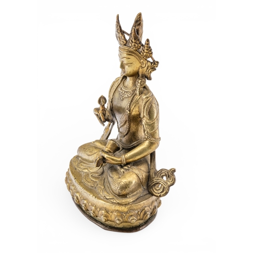 20 - A GILT COPPER-ALLOY FIGURE OF A SEATED BODHISATTVA 19TH / 20TH CETURY raised on a lotus base21.5cm h... 