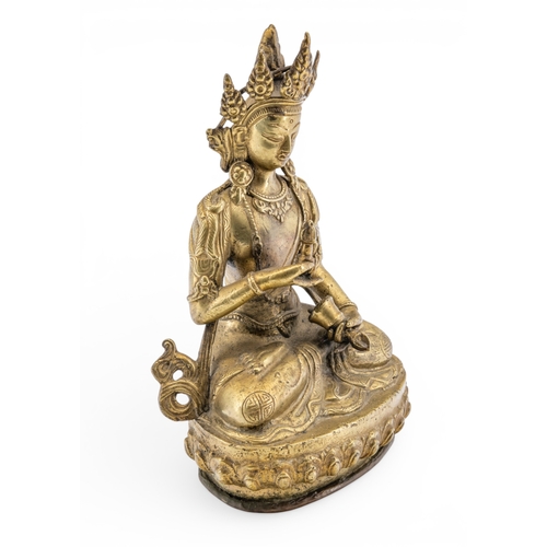 20 - A GILT COPPER-ALLOY FIGURE OF A SEATED BODHISATTVA 19TH / 20TH CETURY raised on a lotus base21.5cm h... 