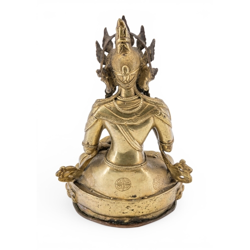 20 - A GILT COPPER-ALLOY FIGURE OF A SEATED BODHISATTVA 19TH / 20TH CETURY raised on a lotus base21.5cm h... 