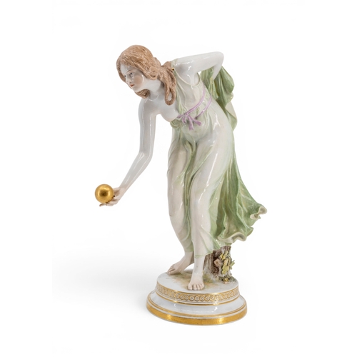 WALTER SCHOTT, FOR MEISSEN, a female figure, the 'Kugelspielerin' circa 1905. 