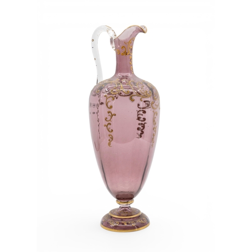 11 - A BOHEMIAN GLASS EWER with enamelled decoration. 19th century. 43 cms
