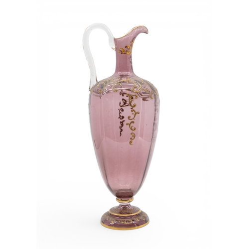 11 - A BOHEMIAN GLASS EWER with enamelled decoration. 19th century. 43 cms