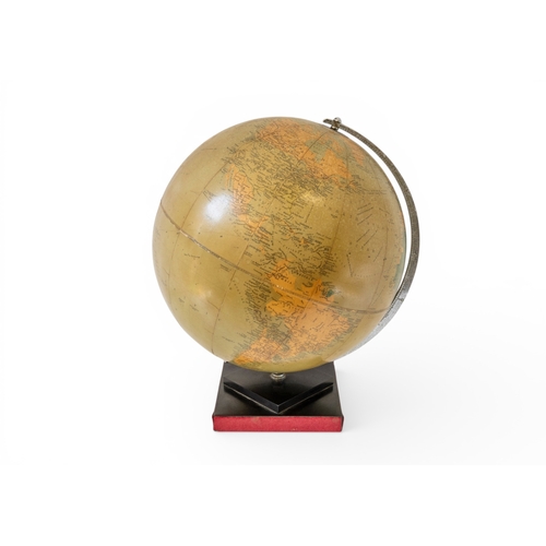 12 - A PHILIPS CHALLENGE TABLE GLOBE with chrome support and composite square stepped base. 35 cms diam a... 