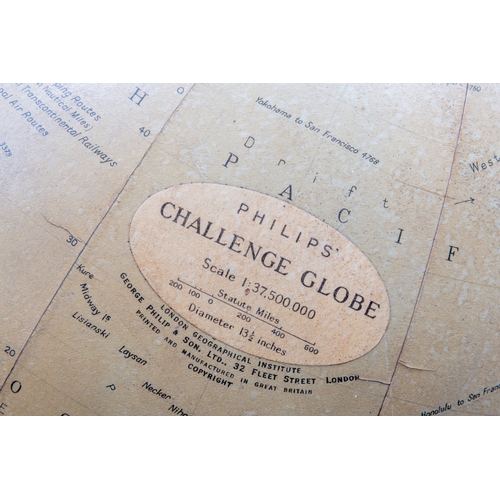 12 - A PHILIPS CHALLENGE TABLE GLOBE with chrome support and composite square stepped base. 35 cms diam a... 