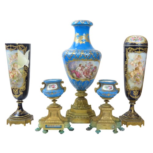 31 - A LARGE SEVRES-STYLE PORCELAIN AND ORMOLU URN19TH CENTURYwith a classical figural cartouche reserved... 