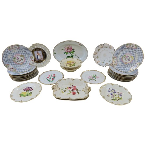 60 - A GROUP OF FIFTEEN MEISSEN DINNER PLATESdecorated with floral painted scrolling cartouches, reserved... 