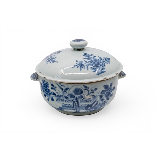 10 - A CHINESE BLUE AND WHITE TUREEN AND COVERQING DYNASTY, 18TH CENTURYthe sides decorated in tones of u... 